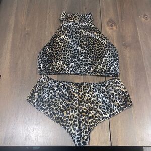 The Pleasure Company animal print halter top with matching bottoms
